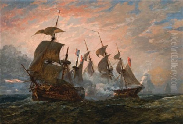 Sea Battle Oil Painting by Sir Oswald Walters Brierly