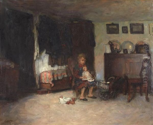 A Child Playing With A Doll In An Interior In Laren Oil Painting by Arthur Henri Christiaan Briet