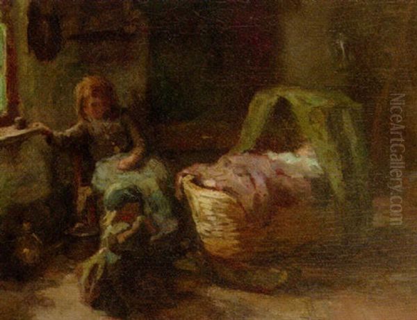 Watching Little Sister Oil Painting by Arthur Henri Christiaan Briet