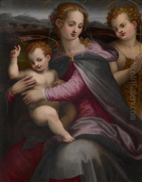 Maria Mit Dem Kind Und Dem Johannesknaben Oil Painting by Francesco del Brina
