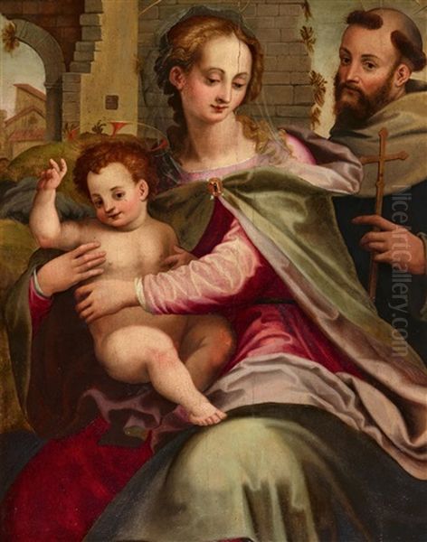 The Virgin And Child With A Saint Oil Painting by Francesco Brini Active Florence