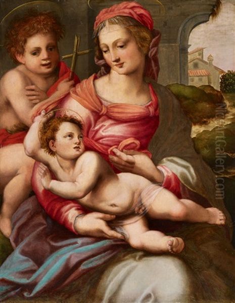 The Virgin And Child With John The Baptist Oil Painting by Francesco Brini Active Florence
