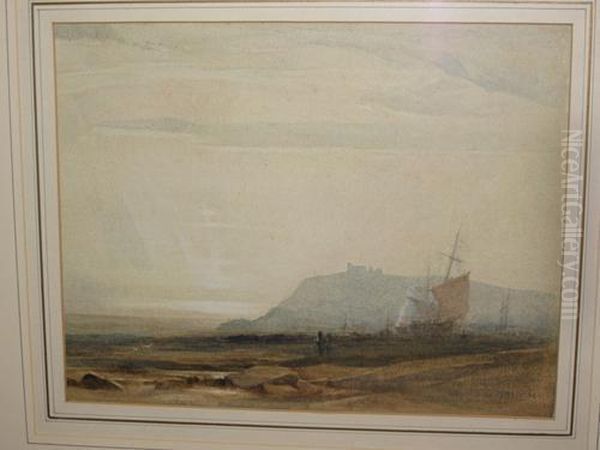 Coastal Scene With Beached Fishing Boats And Figures Oil Painting by Walter Herbert Allcott