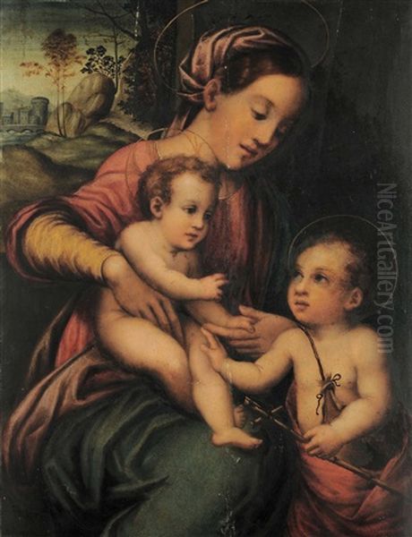 Madonna Con Bambino E San Giovannino Oil Painting by Francesco Brini Active Florence