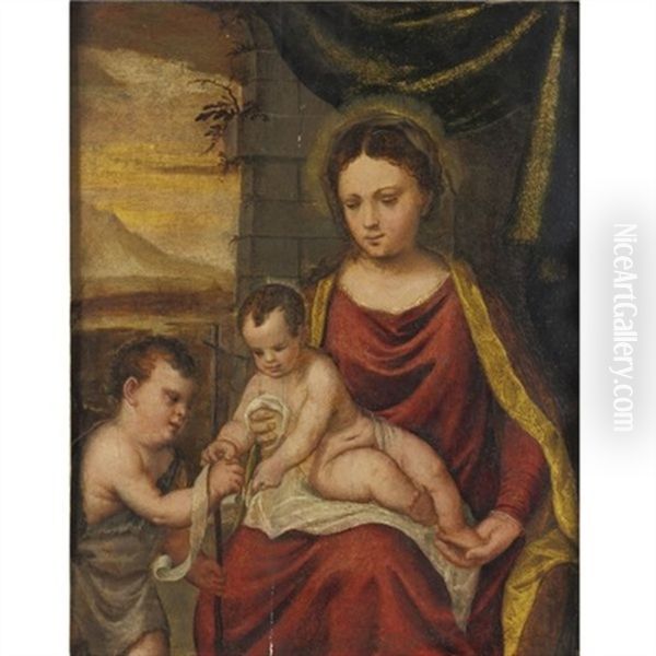 Madonna And Child With Young St. John The Baptist Oil Painting by Francesco Brini Active Florence
