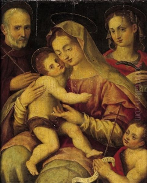 La Vergine Con Il Bambino E I Santi Caterina, Giovanni Gualberto E Il Giovannino Oil Painting by Francesco Brini Active Florence