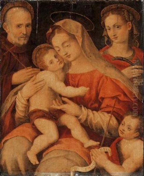 The Madonna And Child With Saints John Gualberto, Catherine Of Alexandria And The Youthful Baptist Oil Painting by Francesco Brini Active Florence