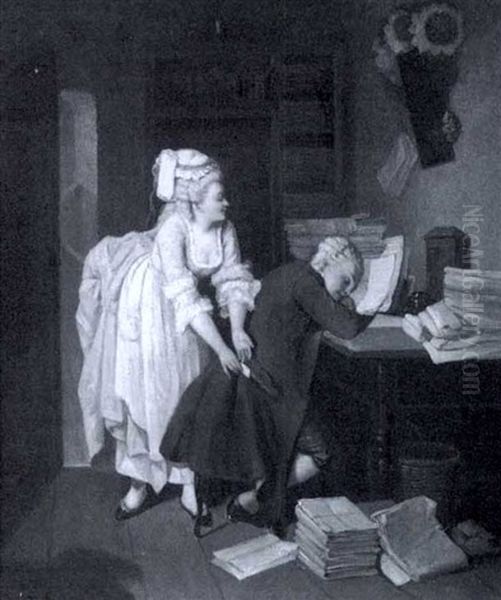 Eine Zofe Uberrascht Den Jungen Schlafenden Studiosus Oil Painting by Brion, Gustave