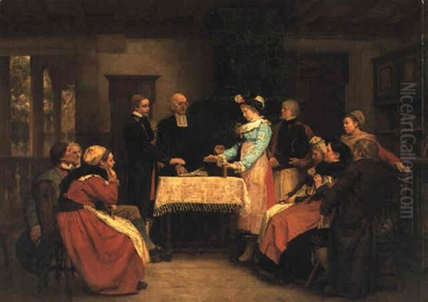 An Alsatian Wedding Oil Painting by Brion, Gustave