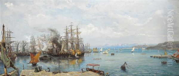 Hafen Von Triest Oil Painting by Carlo Brioschi