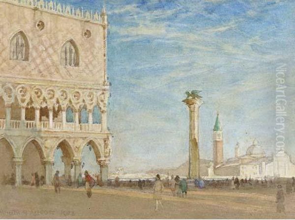 Figures On St. Mark's Square Before The Doges' Palace Oil Painting by Walter Herbert Allcott