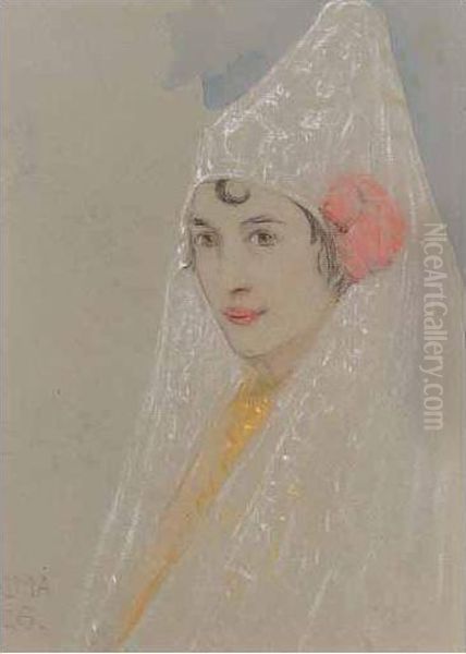Lady In A Mantilla Oil Painting by Walter Herbert Allcott