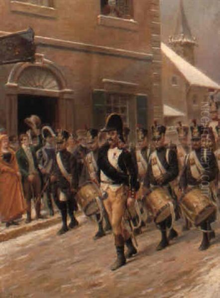 Gadeparti Med Musicerende Soldater Oil Painting by Emile Brisset