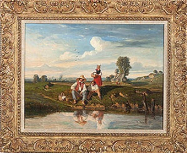 Fisherman At The Pond Oil Painting by Felix Saturnin Brissot de Warville