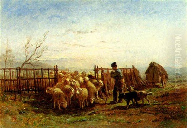 Herding The Sheep Oil Painting by Felix Saturnin Brissot de Warville
