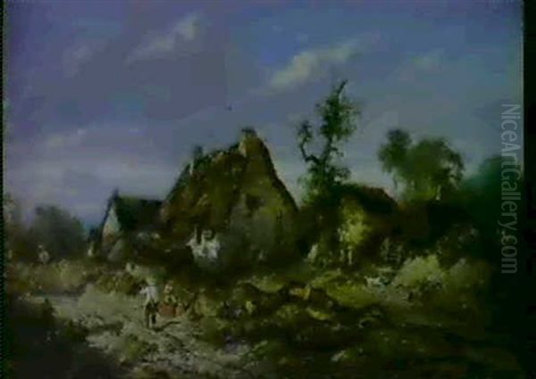 Les Abords Des Chaumieres Oil Painting by Felix Saturnin Brissot de Warville