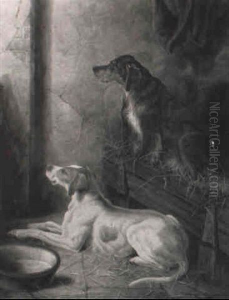 Pointer And Setter Dogs Oil Painting by Charles E. Brittan