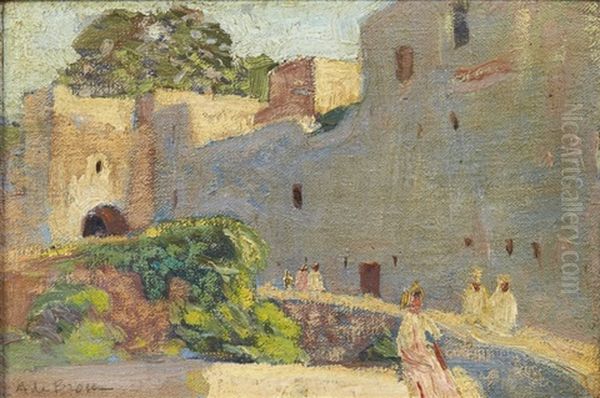 Rue Animee A La Sortie De La Casba Oil Painting by Alexis de Broca