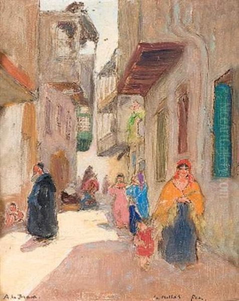 Rue Du Mellah A Fez Oil Painting by Alexis de Broca