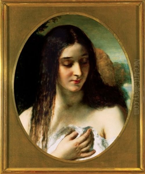 Fiatal Lany Tengerparton (hajnal) Oil Painting by Charles (Karoly) Brocky