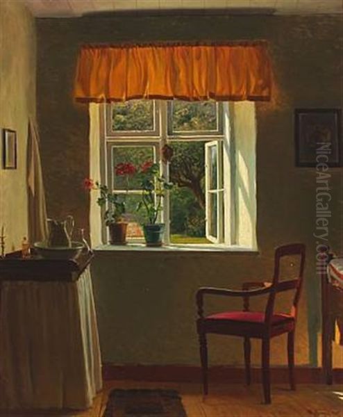 Interior With Sunlight From An Open Window Oil Painting by Karl Harald Alfred Broge