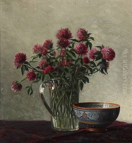 Still Life With Red Clover In A Vase Oil Painting by Karl Harald Alfred Broge