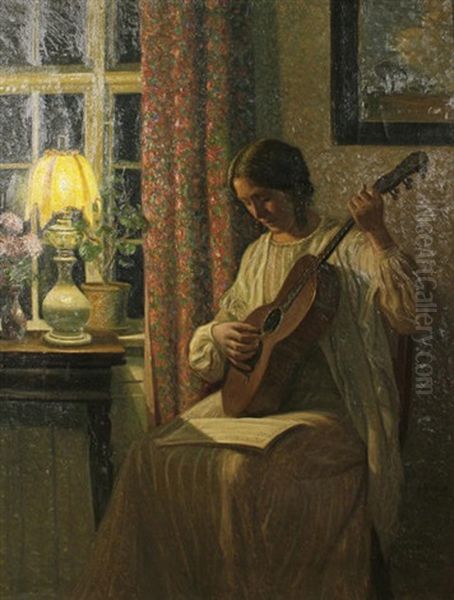 An Evening Tune Oil Painting by Karl Harald Alfred Broge