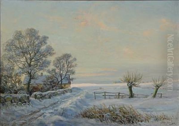 Winter Landscape Oil Painting by Karl Harald Alfred Broge