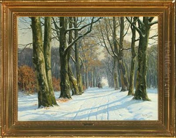 Winter Forest With A Horse-drawn Carriage Oil Painting by Karl Harald Alfred Broge