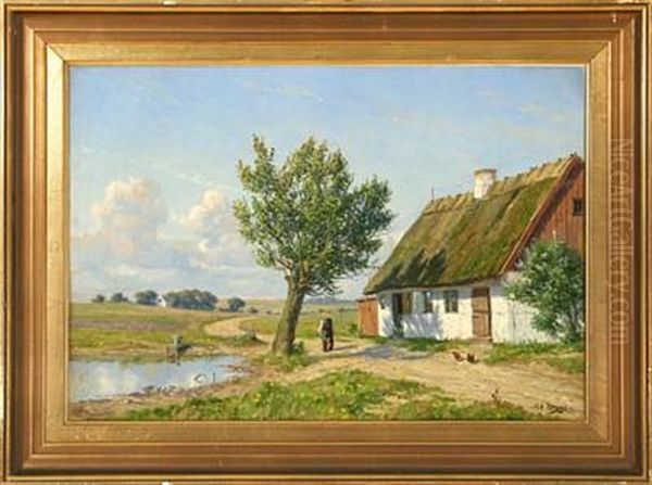 Farmer On His Way To Do Fieldwork Oil Painting by Karl Harald Alfred Broge