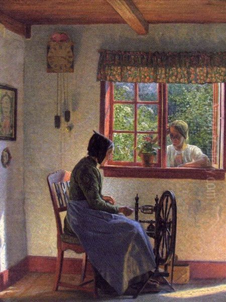 La Fileuse Oil Painting by Karl Harald Alfred Broge