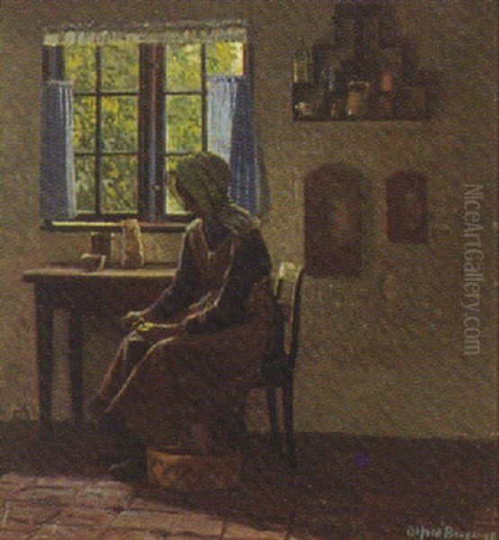 Interior Med Ung Pige I Egnsdragt Oil Painting by Karl Harald Alfred Broge