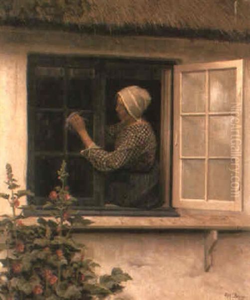 Domestic Chores Oil Painting by Karl Harald Alfred Broge