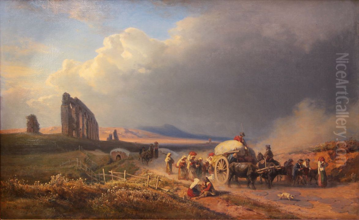 Landschaft Mit Handlerzug Oil Painting by August Bromeis