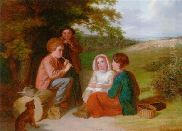 The Penny Whistle Oil Painting by William I Bromley