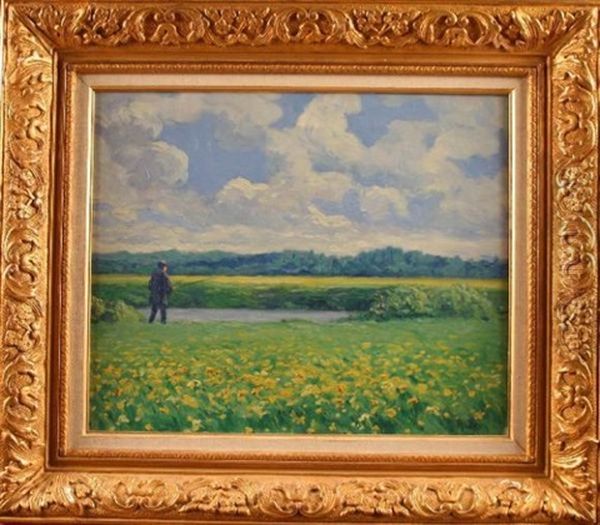 Pecheur En Bord De Riviere Oil Painting by Achille Bron