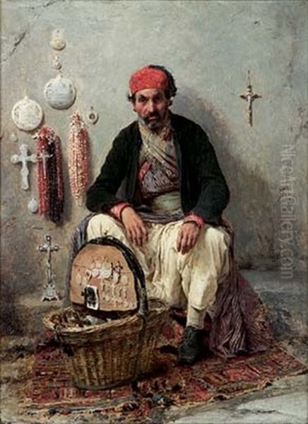 Marchand De Croix Et De Chapelets Oil Painting by Fedor Andreevich Bronnikoff