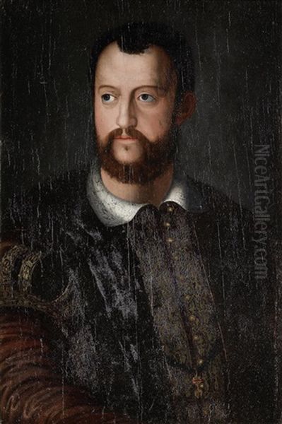 Portrait Of Grand Duke Cosimo I De'medici, Bust-length, In Fur-trimmed Robes Oil Painting by Agnolo Bronzino