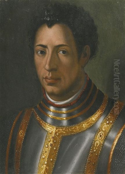 Portrait Of Alessandro De' Medici, Bust-length, Wearing A Suit Of Armour Oil Painting by Agnolo Bronzino