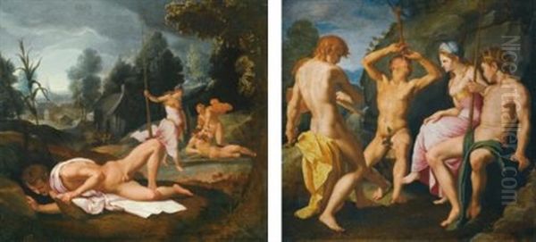 The Story Of Apollo And Marsyas (+ Another, Lrgr; Pair) Oil Painting by Agnolo Bronzino