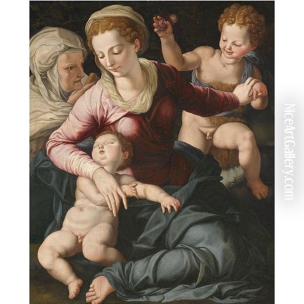 Madonna And Child With St. Anne And Infant St. John The Baptist Oil Painting by Agnolo Bronzino