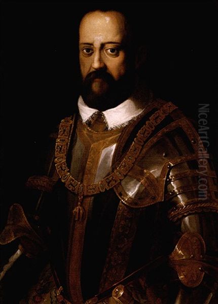 Portrait Of The Grand Duke Cosimo I De'medici Wearing The Insignia Of The Order Of The Golden Fleece Oil Painting by Agnolo Bronzino