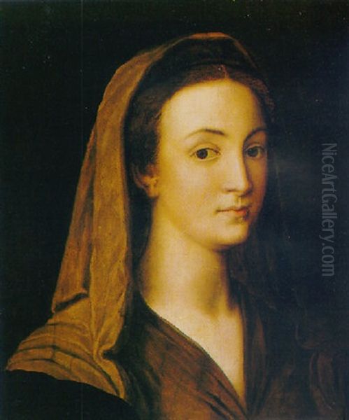 Portrait Of A Woman In A Brown Dress Oil Painting by Agnolo Bronzino