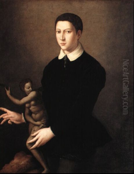 Portrait Of A Young Man Of The Gucciardini Family Holding A Sculpture Oil Painting by Agnolo Bronzino