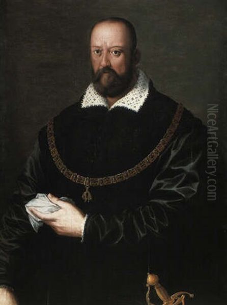 Portrait Of Cosimo De Medici I, Wearing The Order Of The Golden Fleece Oil Painting by Agnolo Bronzino