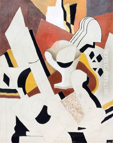 Cubist Composition Oil Painting by Bertram Richard Brooker