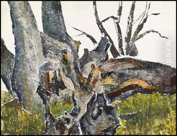 Tree Trunks Oil Painting by Bertram Richard Brooker