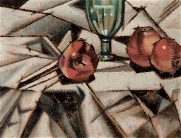 Still Life With Apples And Glass Oil Painting by Bertram Richard Brooker