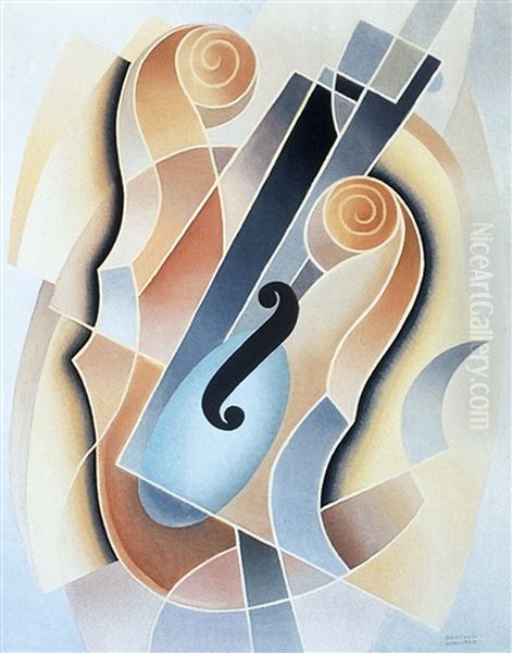 Double Bass Oil Painting by Bertram Richard Brooker