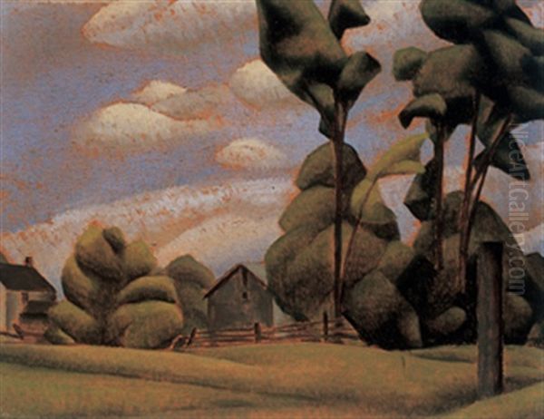 Farm Landscape Oil Painting by Bertram Richard Brooker